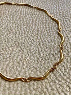 Curly swooped bar link choker necklace - Vintage 18k gold - 15 inch length