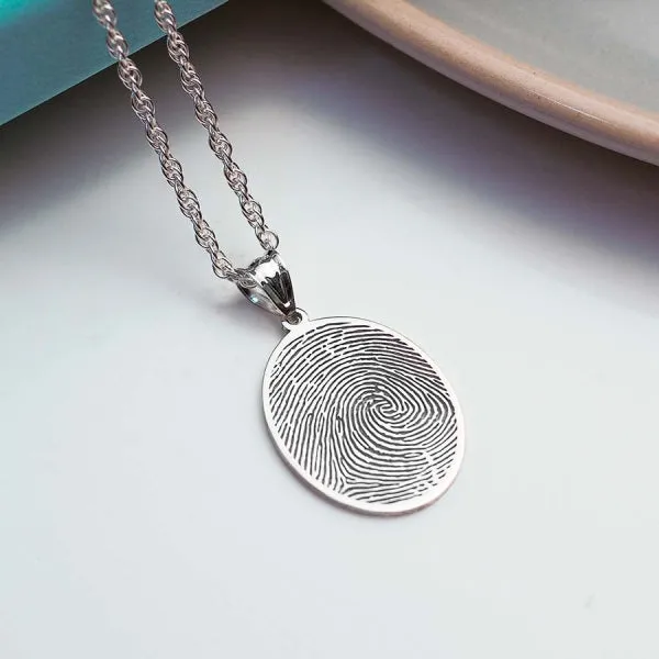 Custom Fingerprint Oval Charm or Pendant with Reverse Photo Option Jewelry