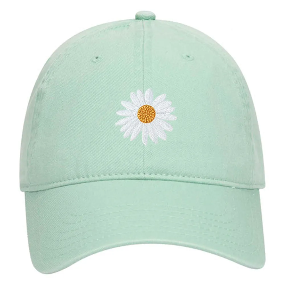 Daisy Embroidered Patch Pastel Tone Garment Washed Superior Cotton Twill Dad Hat - For Women and Men