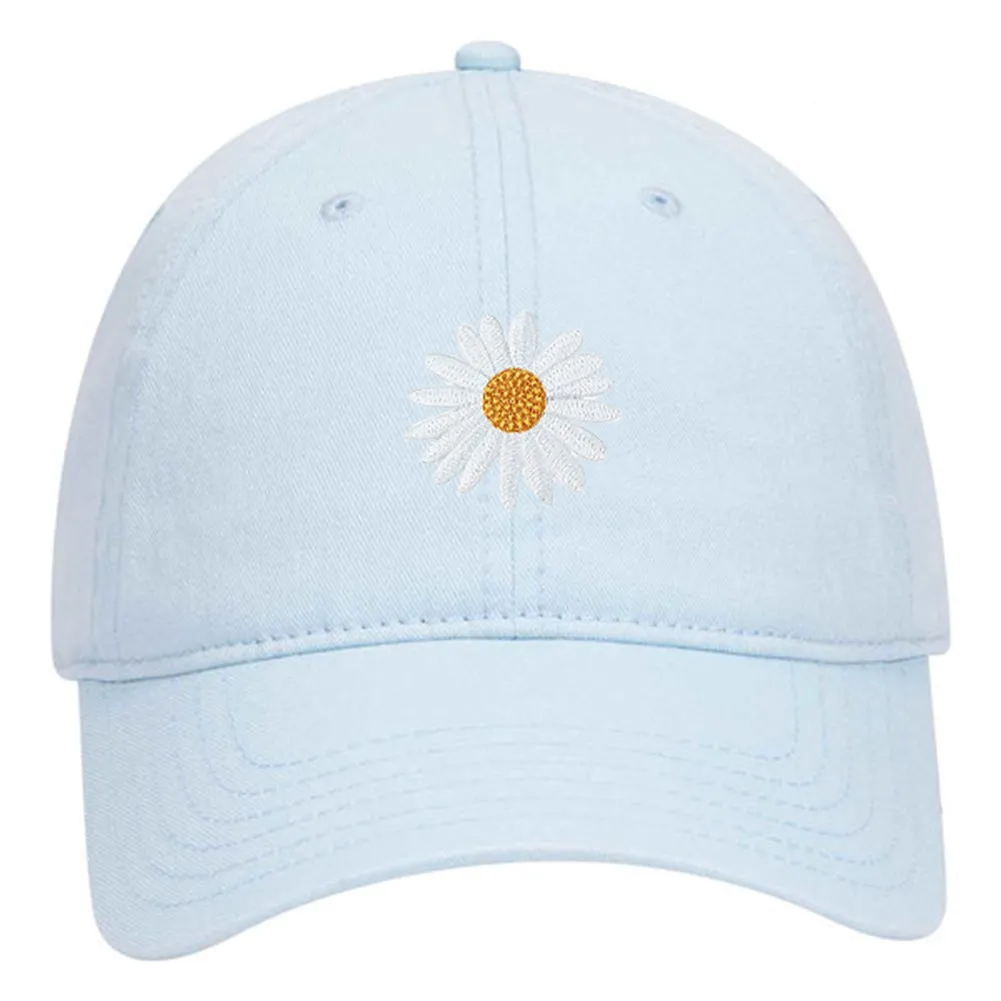 Daisy Embroidered Patch Pastel Tone Garment Washed Superior Cotton Twill Dad Hat - For Women and Men