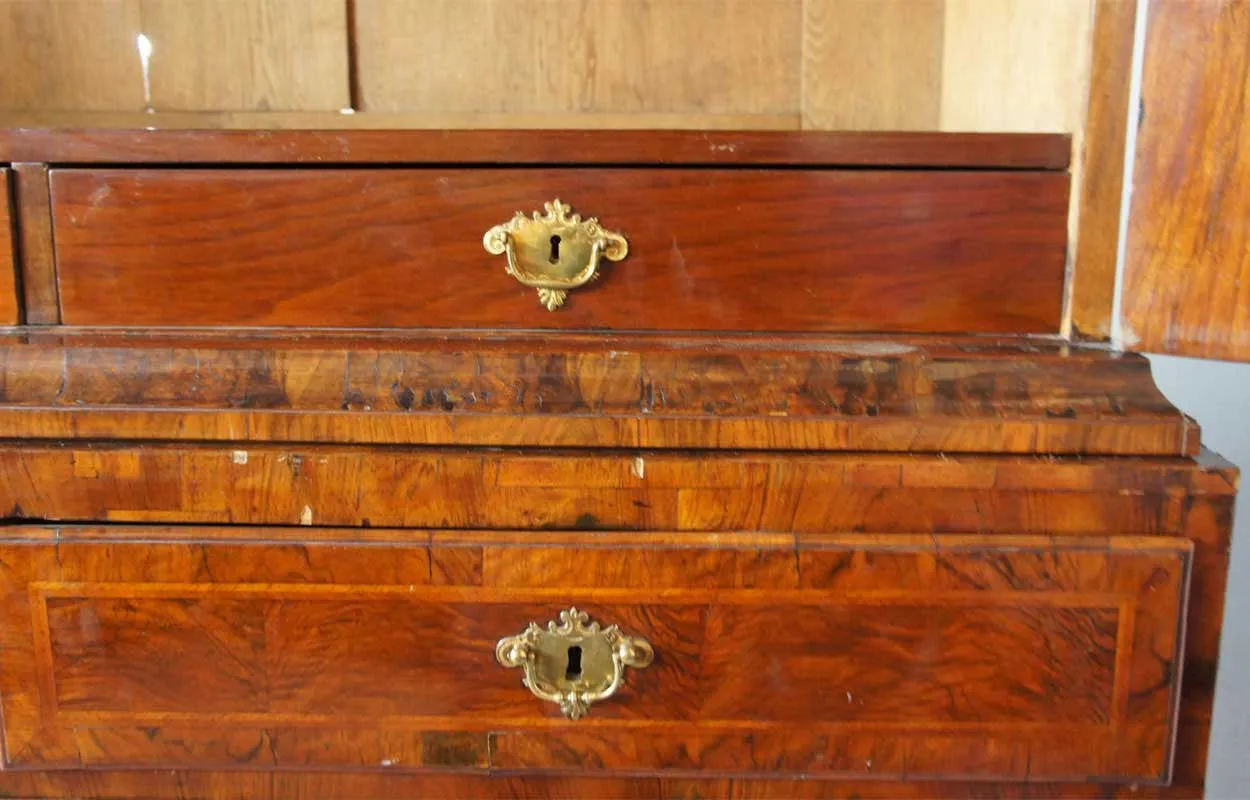Danish Baroque Burl Walnut Veneer Linen Press