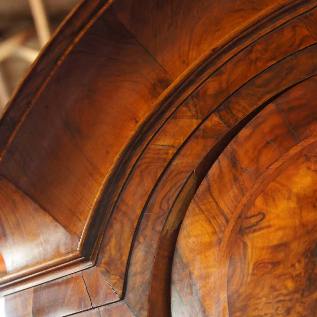 Danish Baroque Burl Walnut Veneer Linen Press