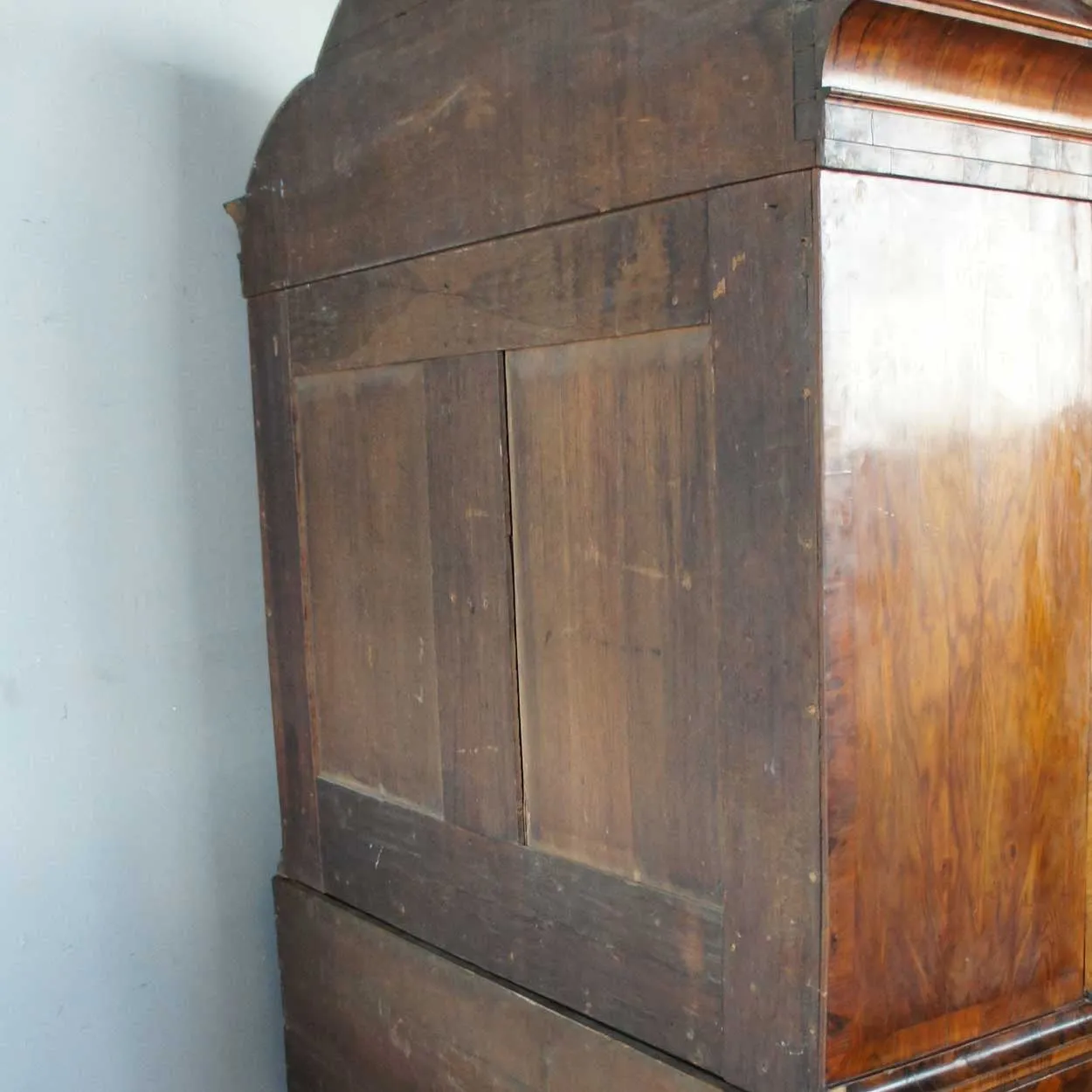 Danish Baroque Burl Walnut Veneer Linen Press