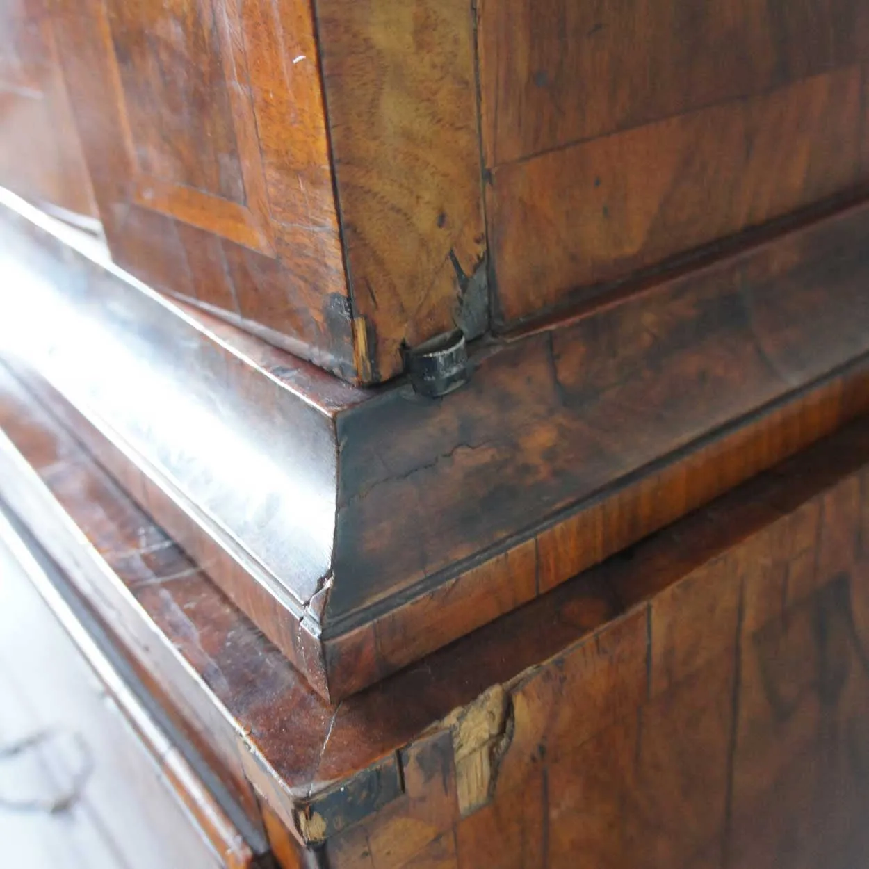 Danish Baroque Burl Walnut Veneer Linen Press