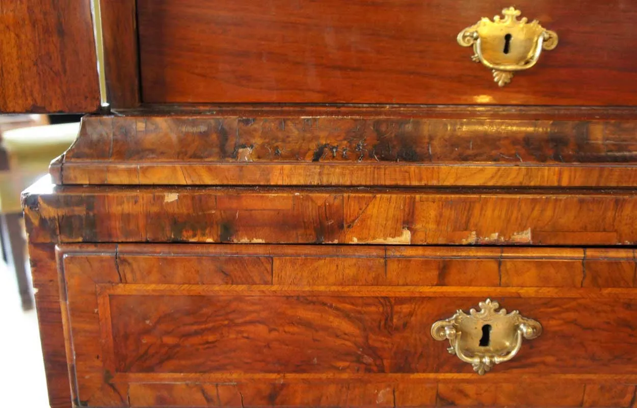 Danish Baroque Burl Walnut Veneer Linen Press
