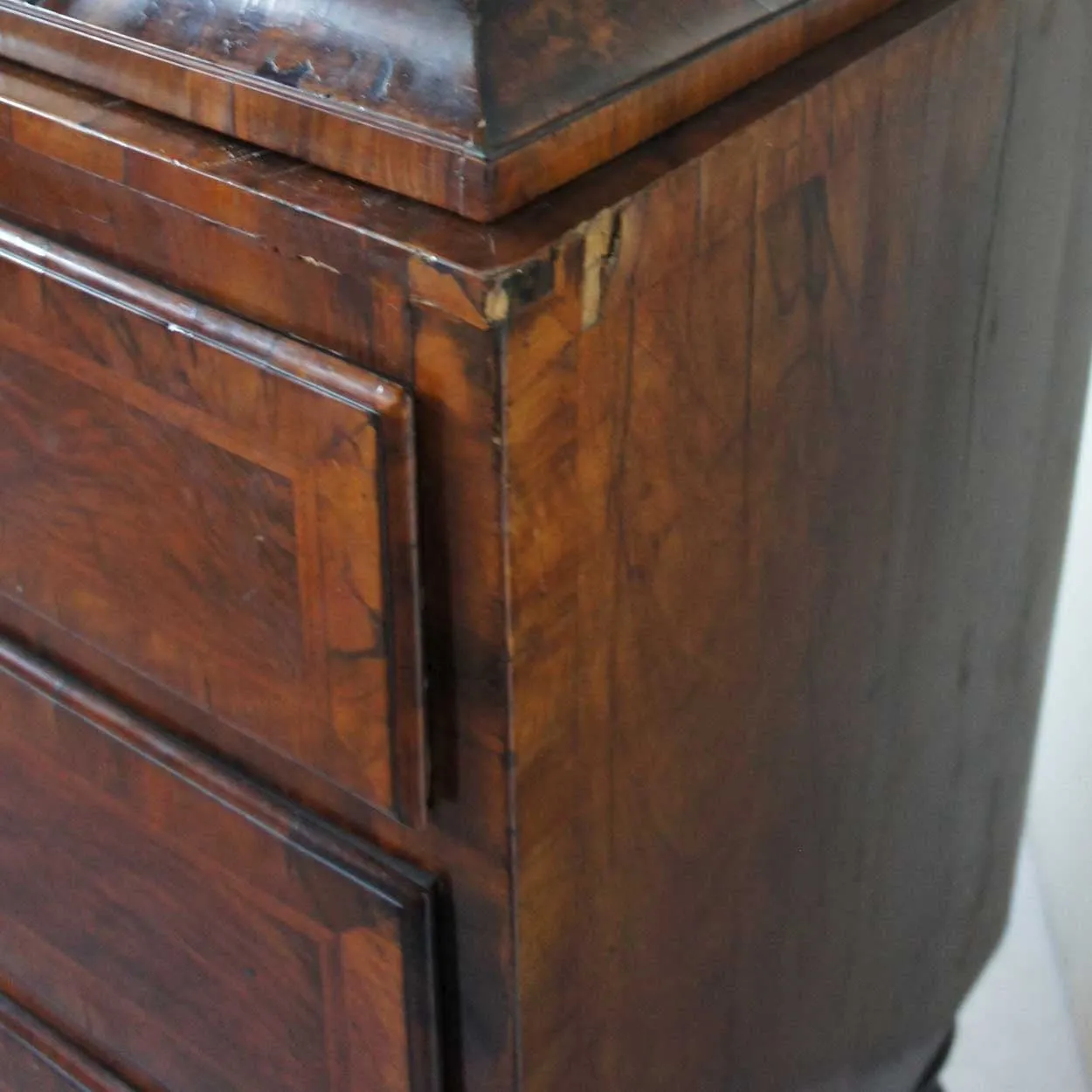 Danish Baroque Burl Walnut Veneer Linen Press