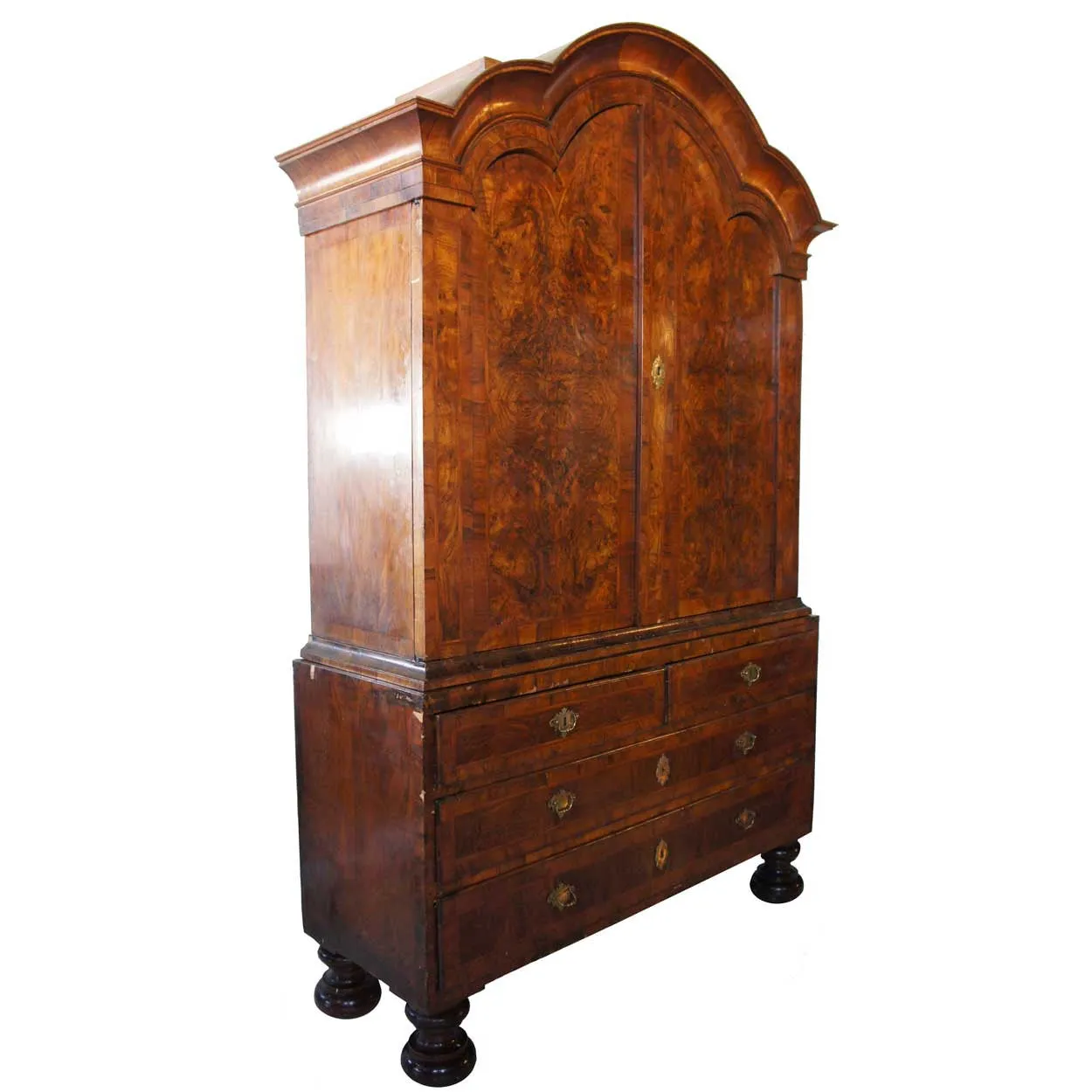 Danish Baroque Burl Walnut Veneer Linen Press