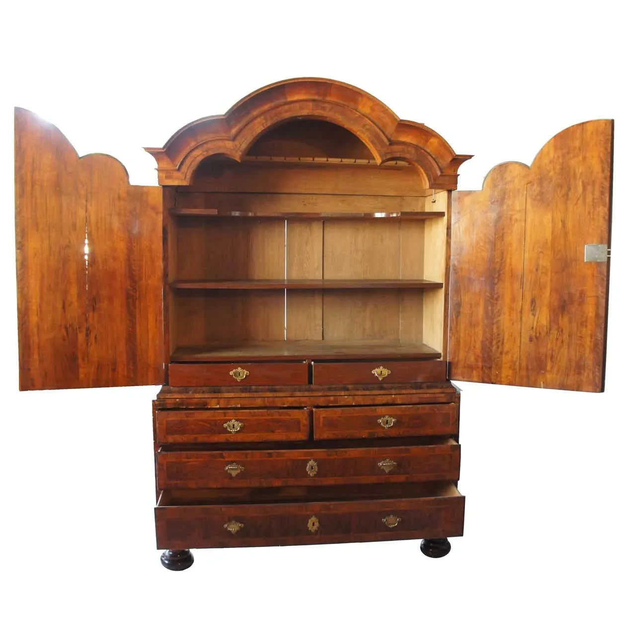 Danish Baroque Burl Walnut Veneer Linen Press