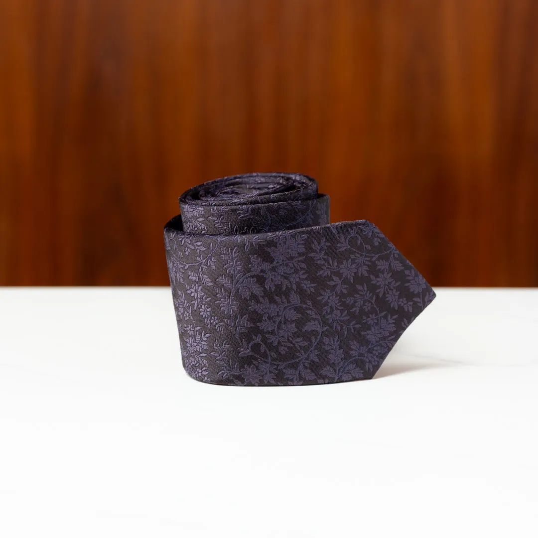Dark Blue Subtle Floral Silk Necktie
