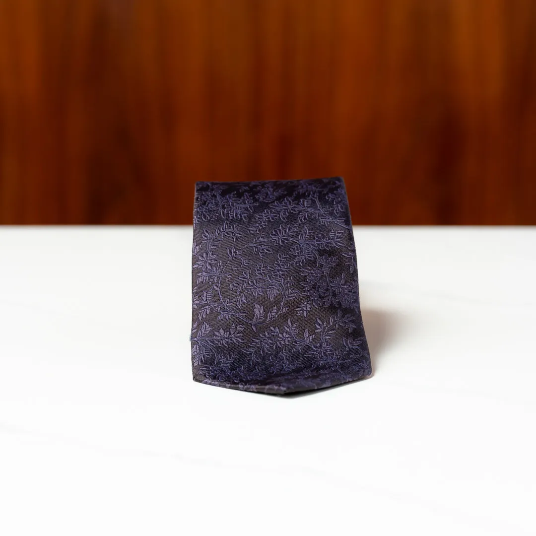 Dark Blue Subtle Floral Silk Necktie