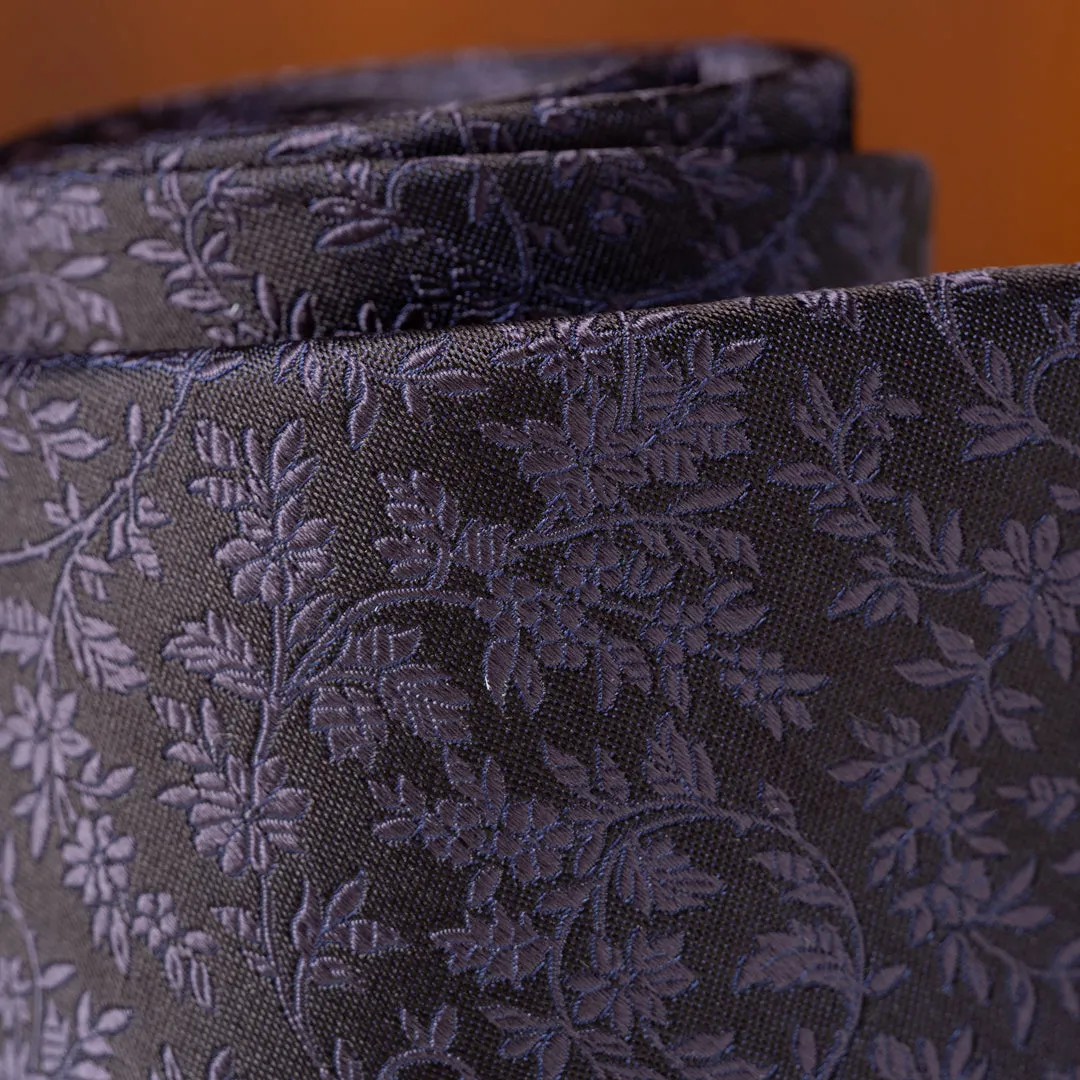 Dark Blue Subtle Floral Silk Necktie