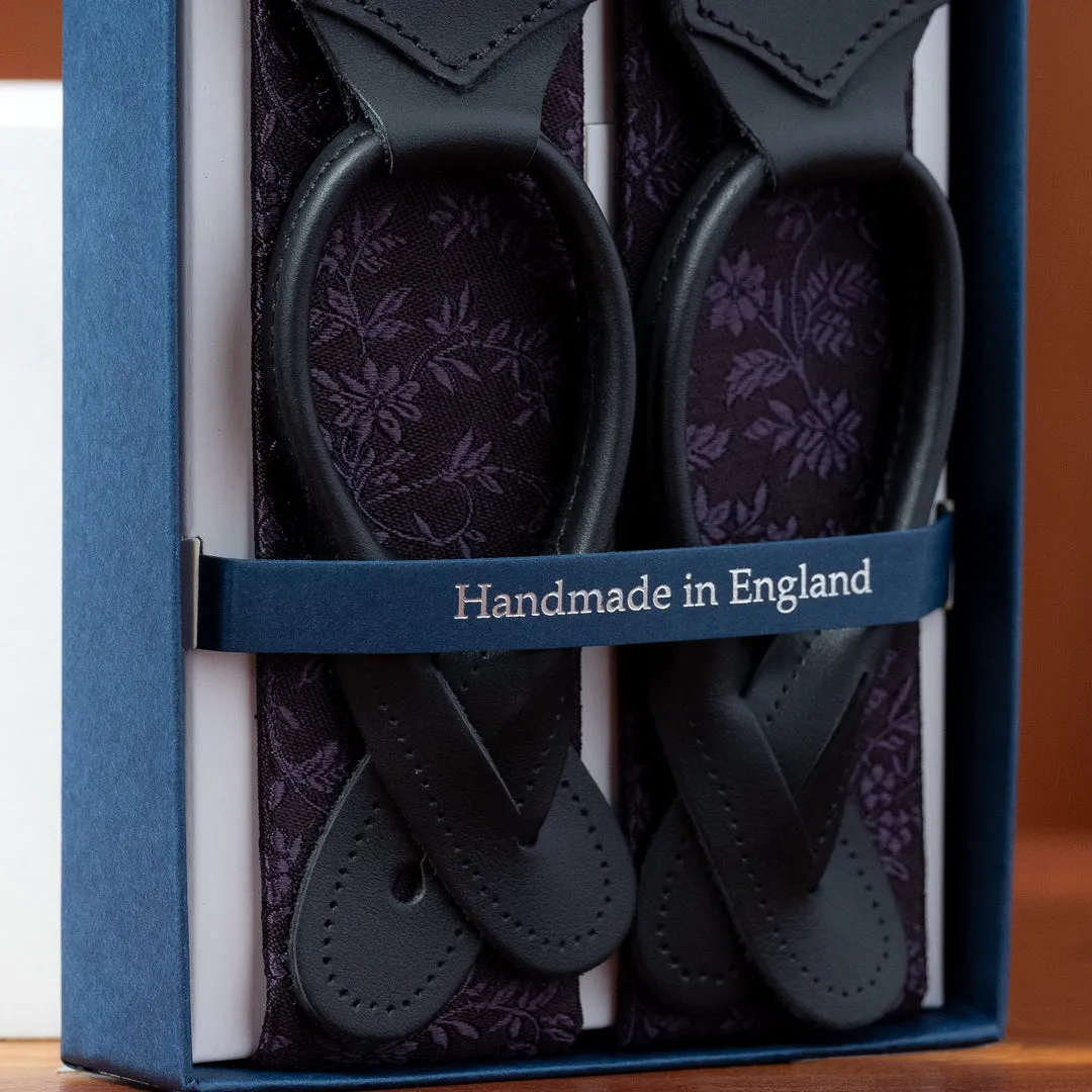Dark Blue Subtle Floral Silk Suspenders