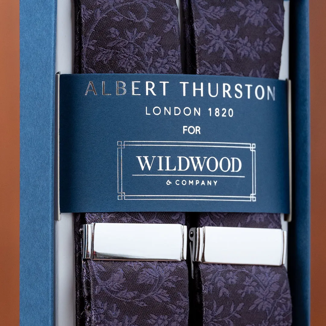 Dark Blue Subtle Floral Silk Suspenders