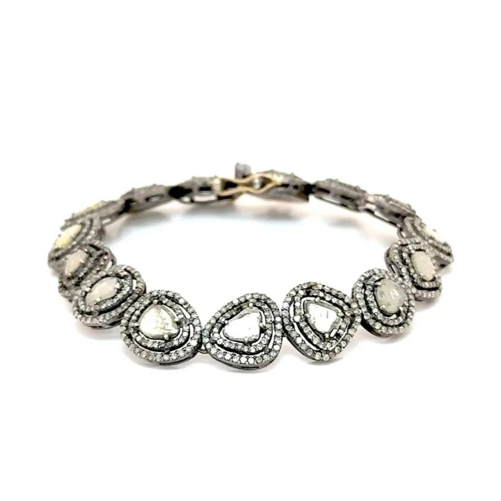 Diamond Halo Link Silver Bracelet