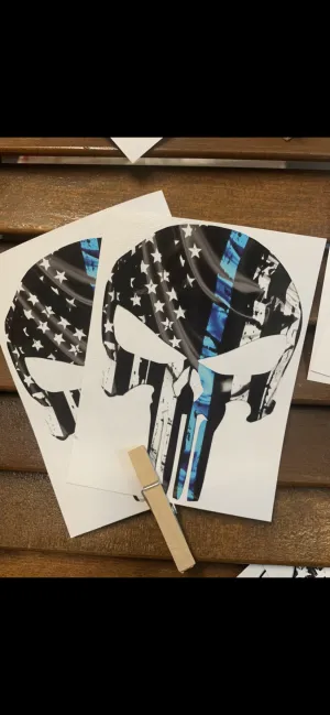 Distressed waving blue line Law Enforcement, police punisher skull Decal