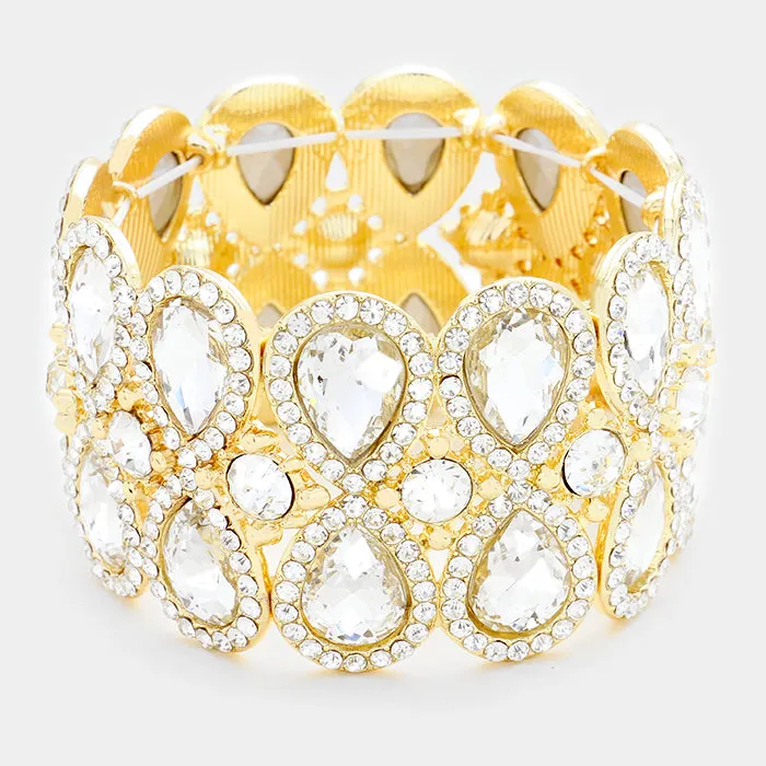 Double Teardrop Crystal Rhinestone Stretch Bracelet | 243777