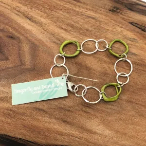 Dragonfly and Damsel Jewelry - Bracelet - Sterling Silver with Green Enamel Loops