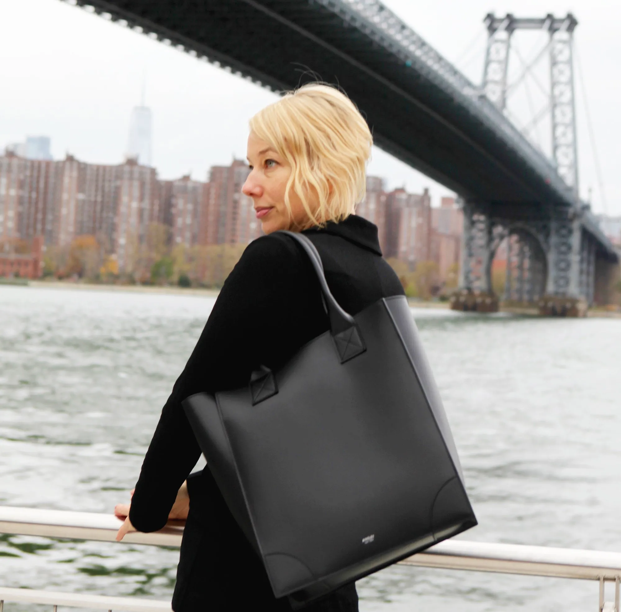 Duke Shopper Tote in Black Smooth Italian Leather