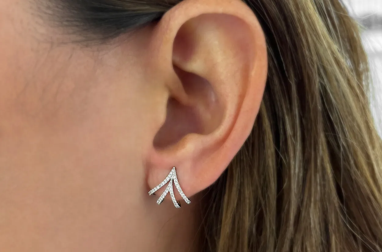 Earrings 14kt Gold Rounded Claw & Diamonds