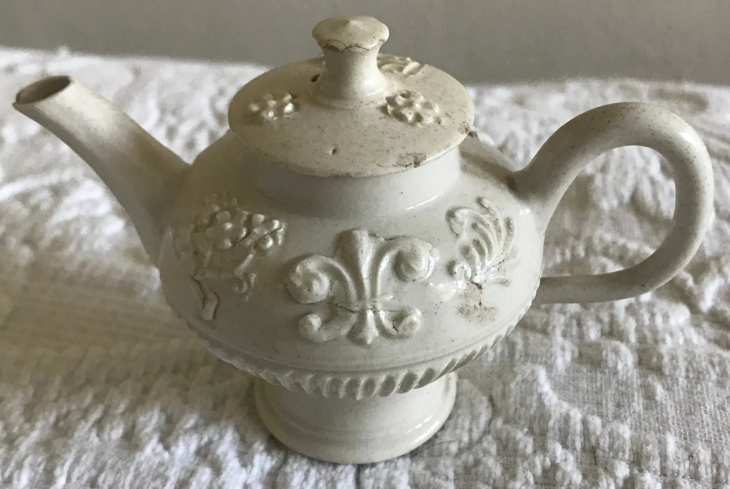 English 18th Century Salt-Glaze Stoneware Miniature Teapot and Cover.