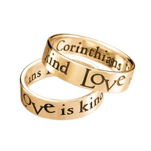 English: Love Is Patient - 1 Corinthians 13 Ring - Gold