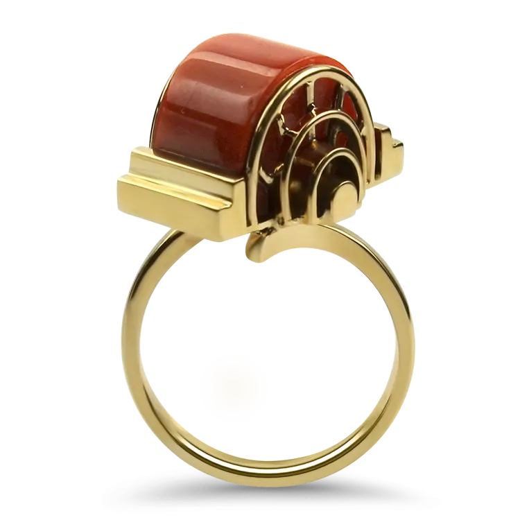 Estate 18K Yellow Gold Coral Pagoda Ring