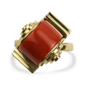 Estate 18K Yellow Gold Coral Pagoda Ring