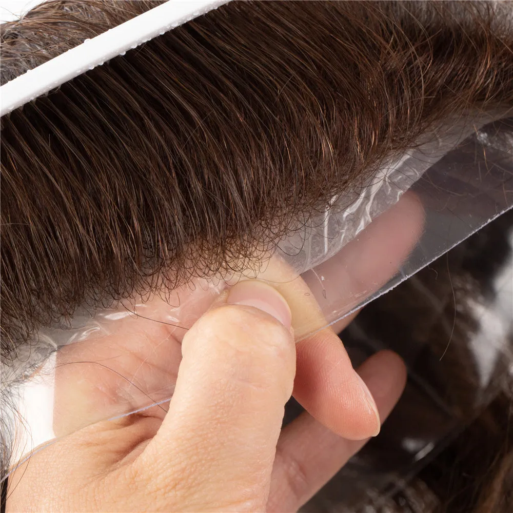 European Hair Thin Skin V-loop Brown Color Men Toupees