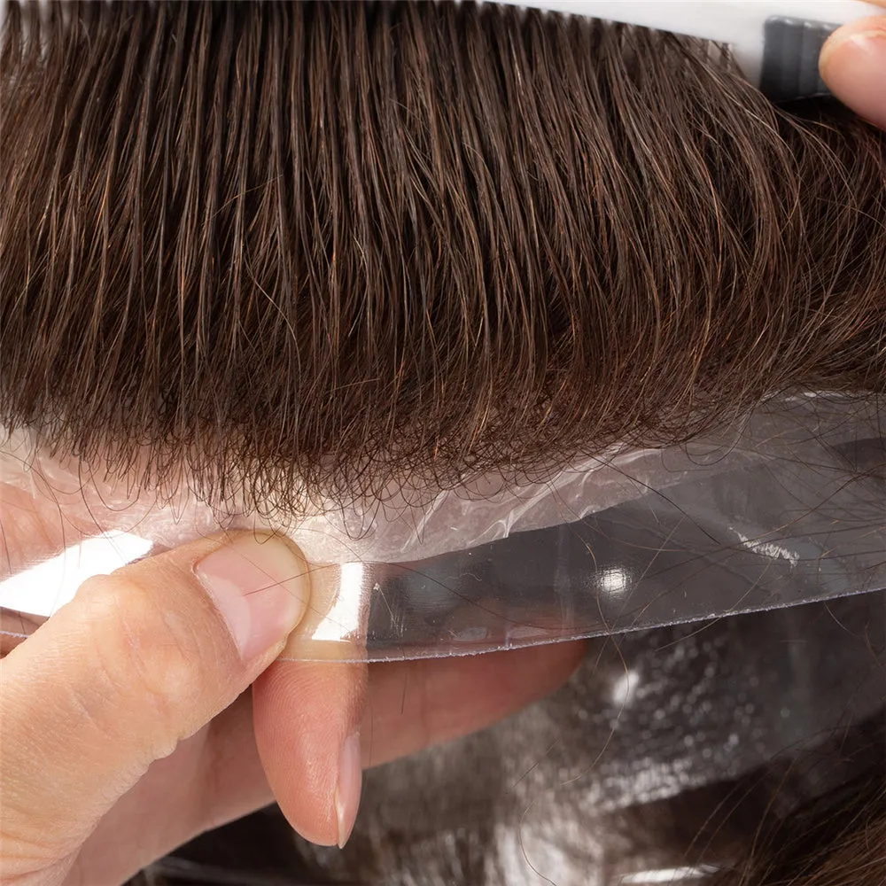 European Hair Thin Skin V-loop Brown Color Men Toupees