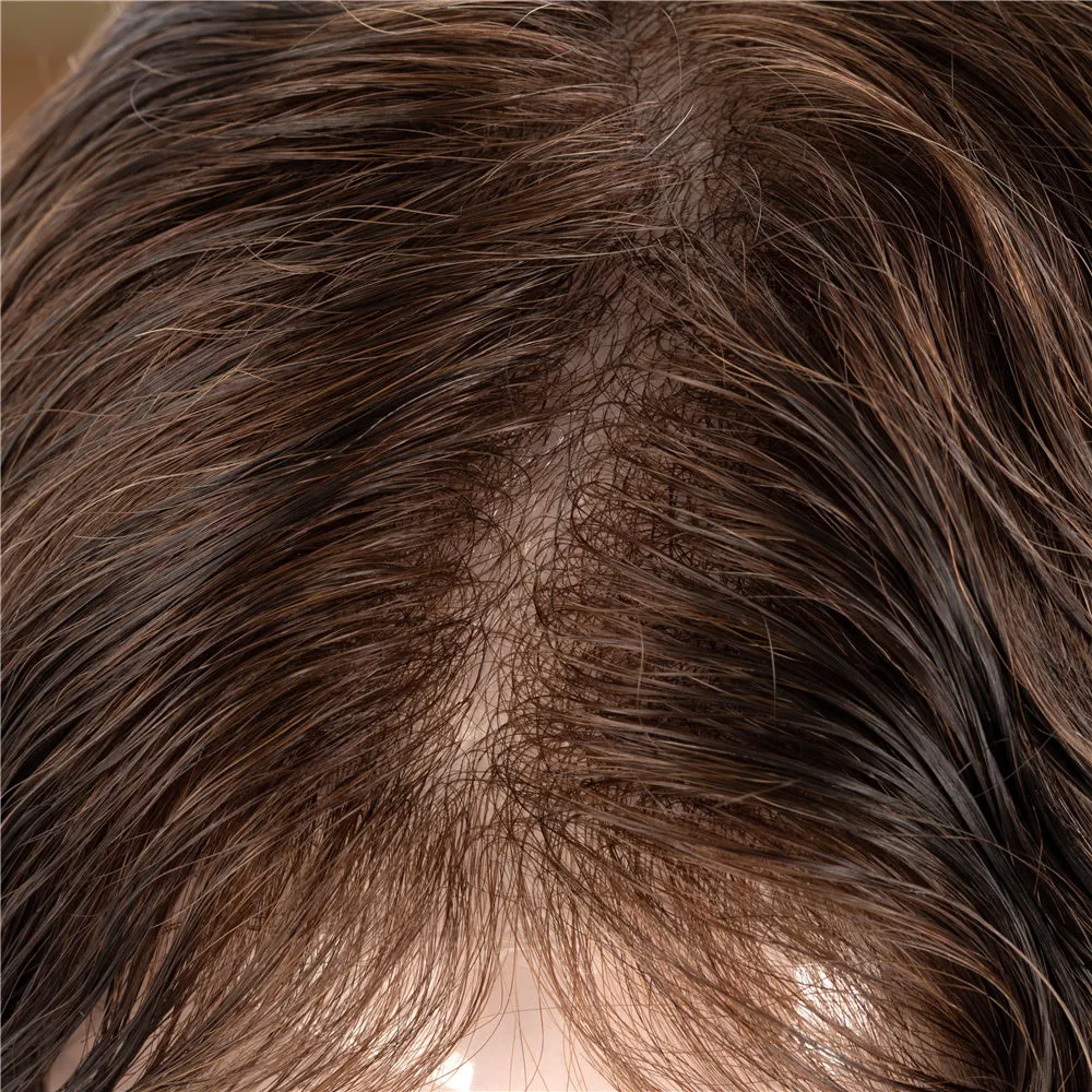 European Hair Thin Skin V-loop Brown Color Men Toupees