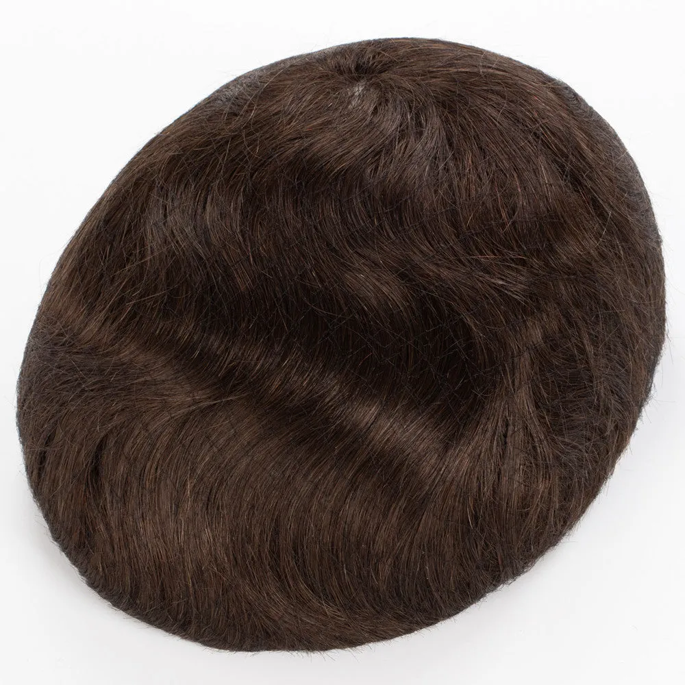 European Hair Thin Skin V-loop Brown Color Men Toupees