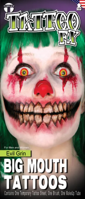 Evil Grin Big Mouth Temporary Tattoo