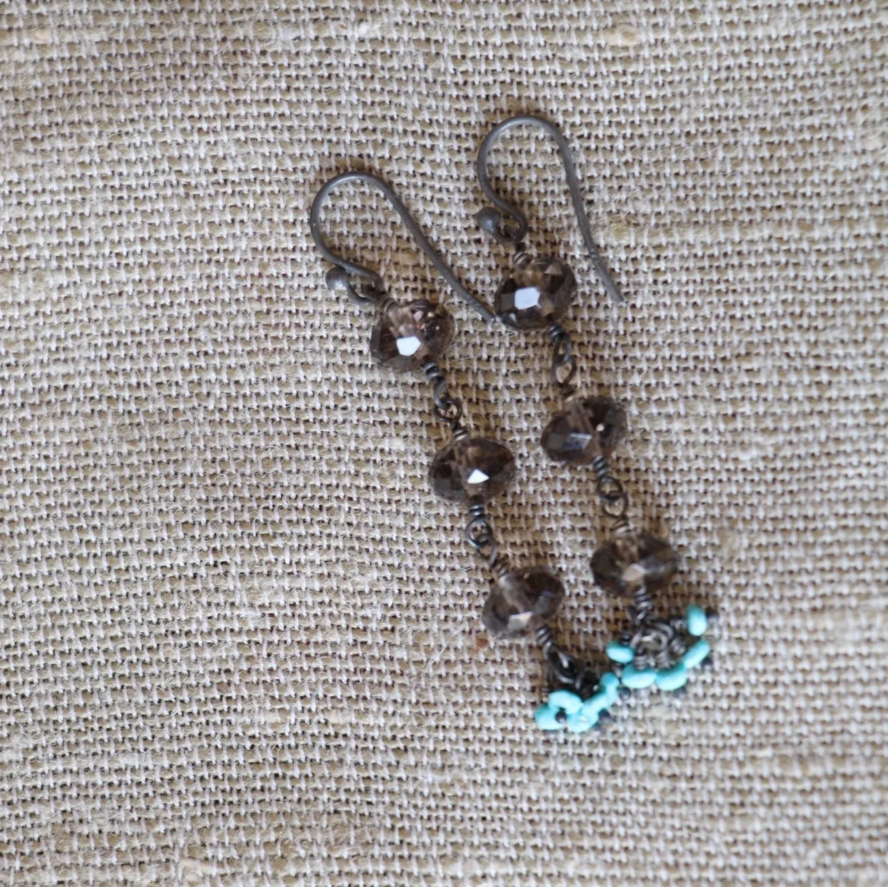 Faceted Smokey Quartz with Turquoise Earrings