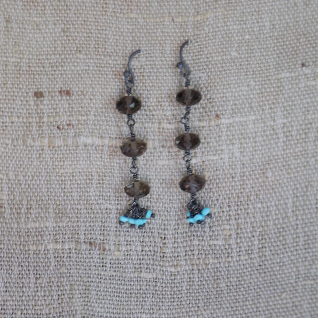 Faceted Smokey Quartz with Turquoise Earrings