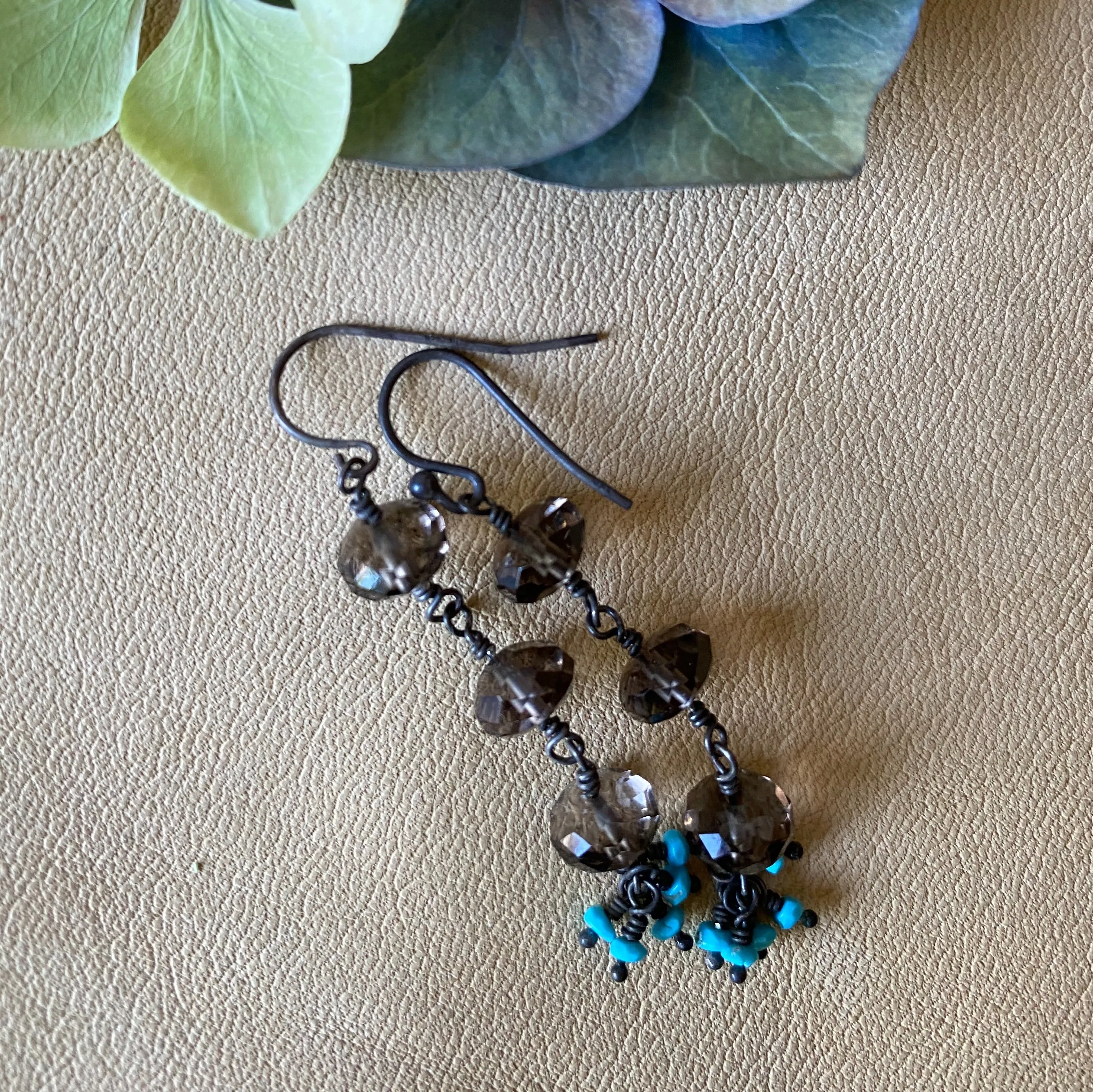 Faceted Smokey Quartz with Turquoise Earrings