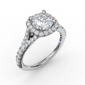 Fana Classic Diamond Halo Engagement Ring with a Subtle Split Band