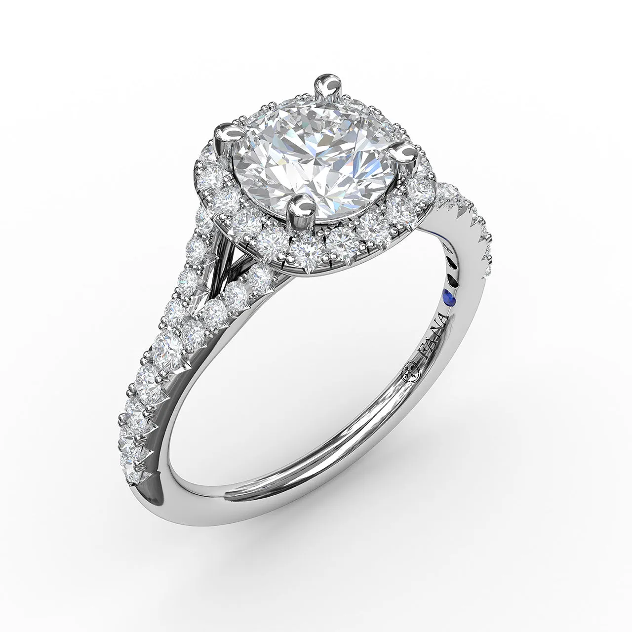 Fana Classic Diamond Halo Engagement Ring with a Subtle Split Band