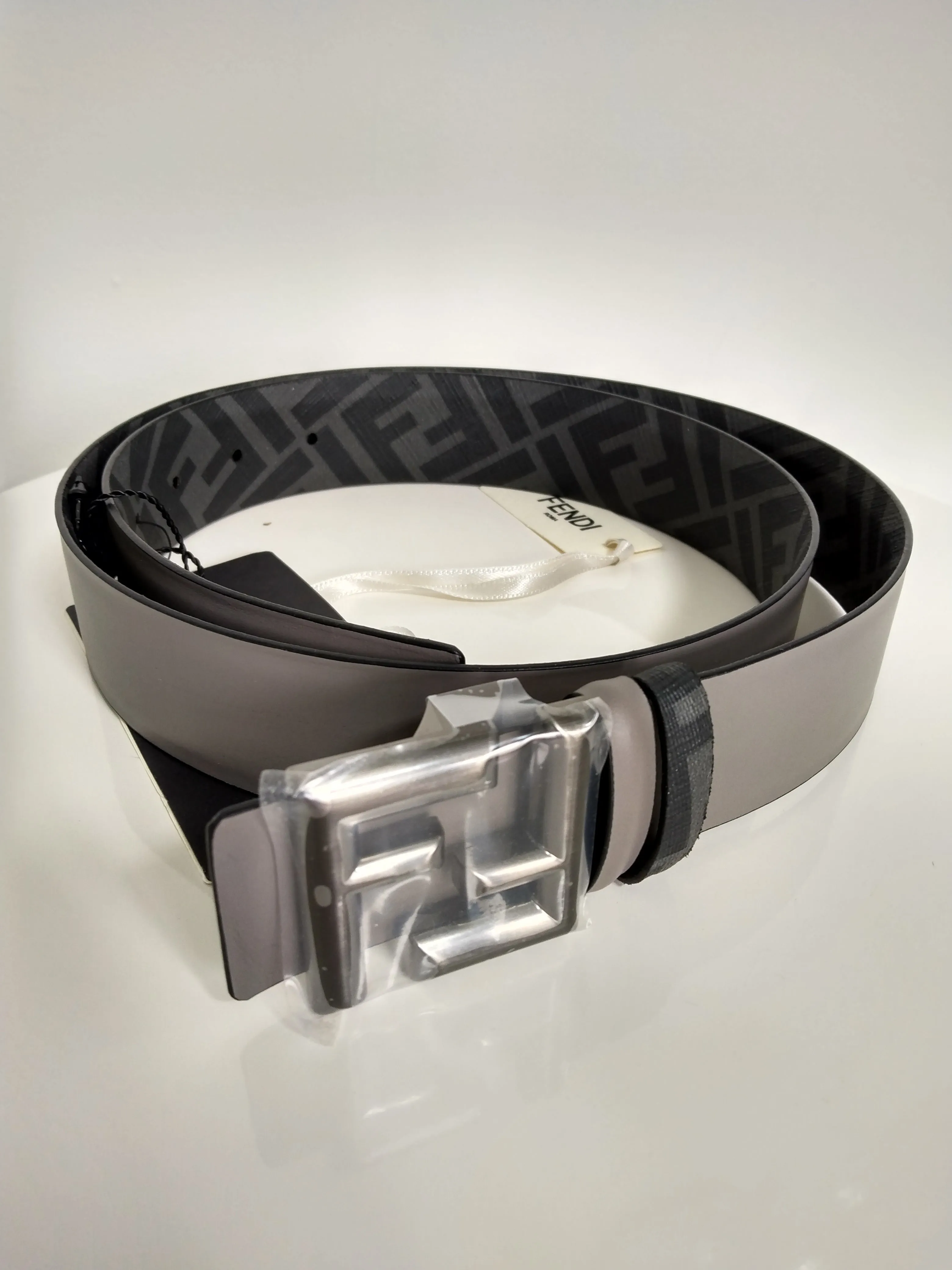 Fendi Grey/Black FF  Rounded Reversible Belt
