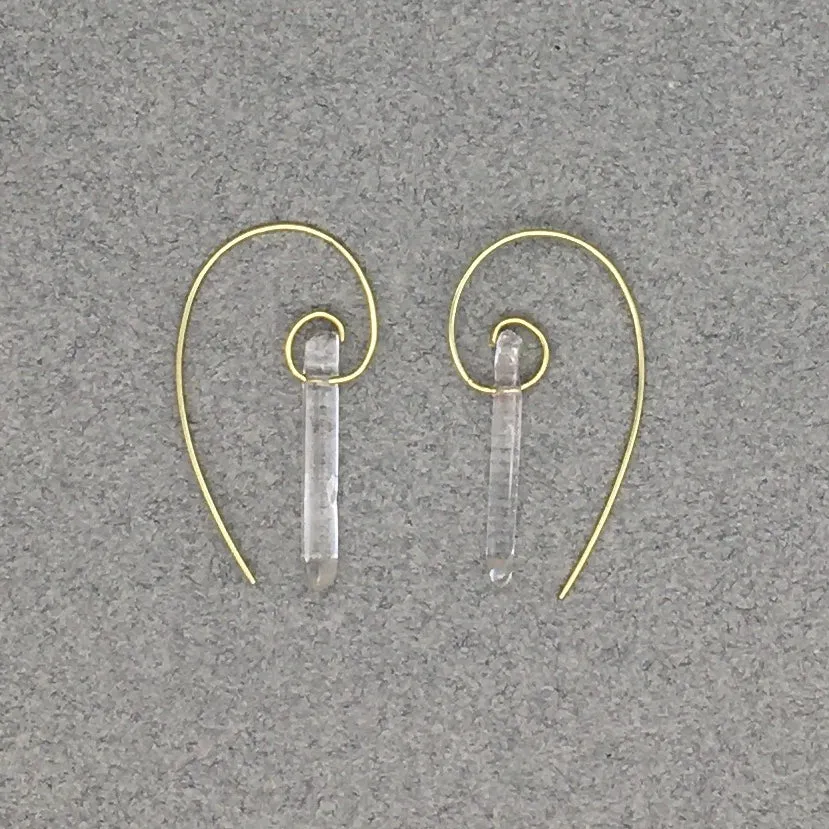 Fibonacci Spiral Earrings with Clear Quartz Points & Sterling Silver