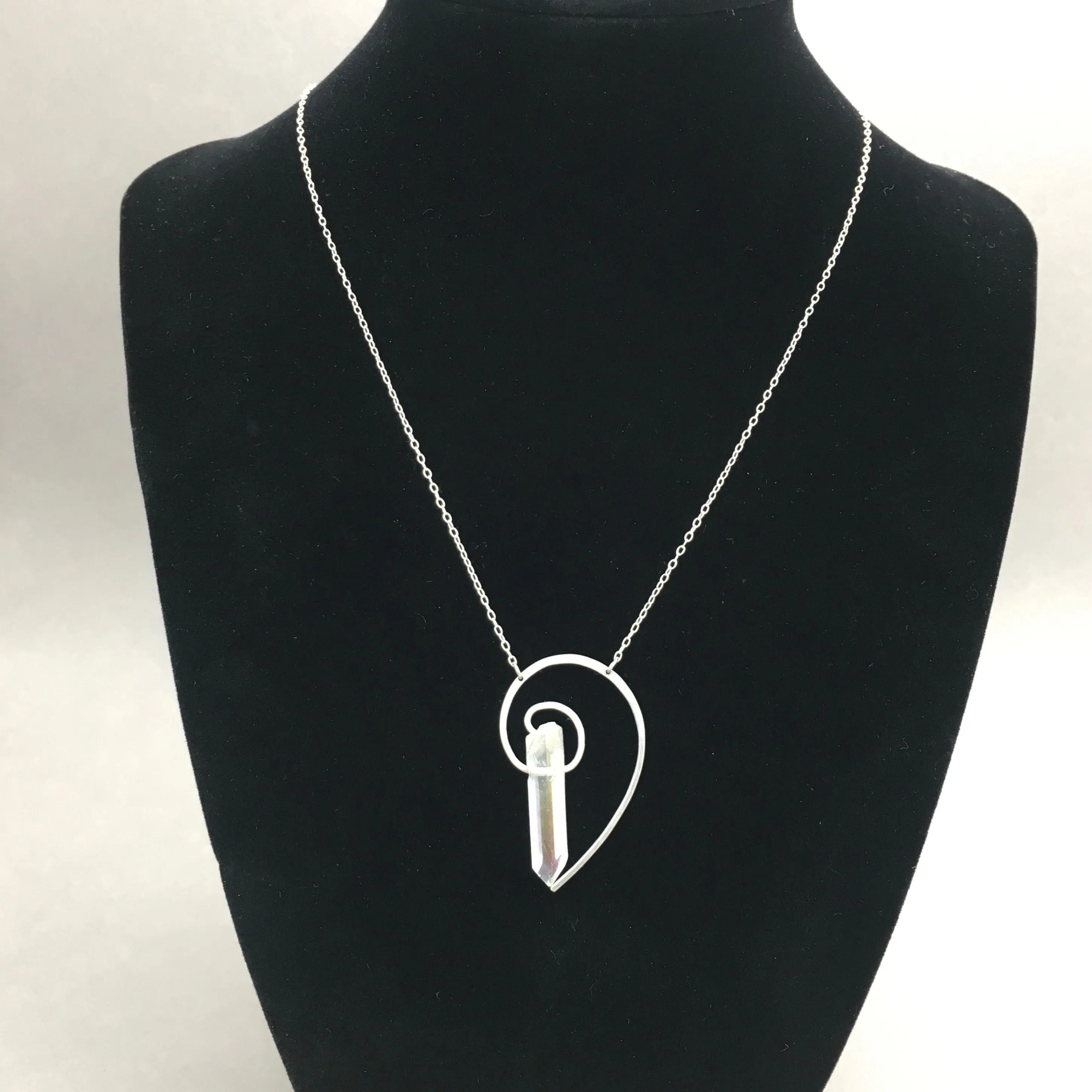 Fibonacci Spiral Necklace Handmade with Angel Aura Quartz Point & Sterling Silver