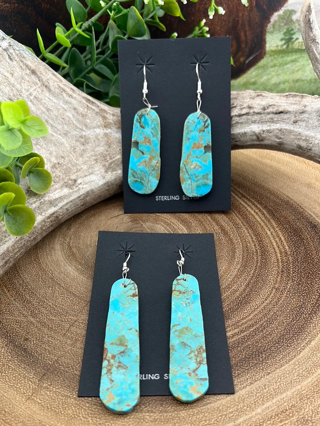 Florencia Sterling Rounded Edge Turquoise Slab Earrings