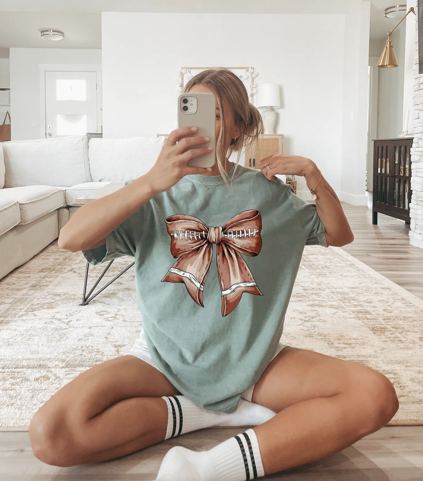 Football Coquette Bow Comfort Colors Tee  // FINAL SALE