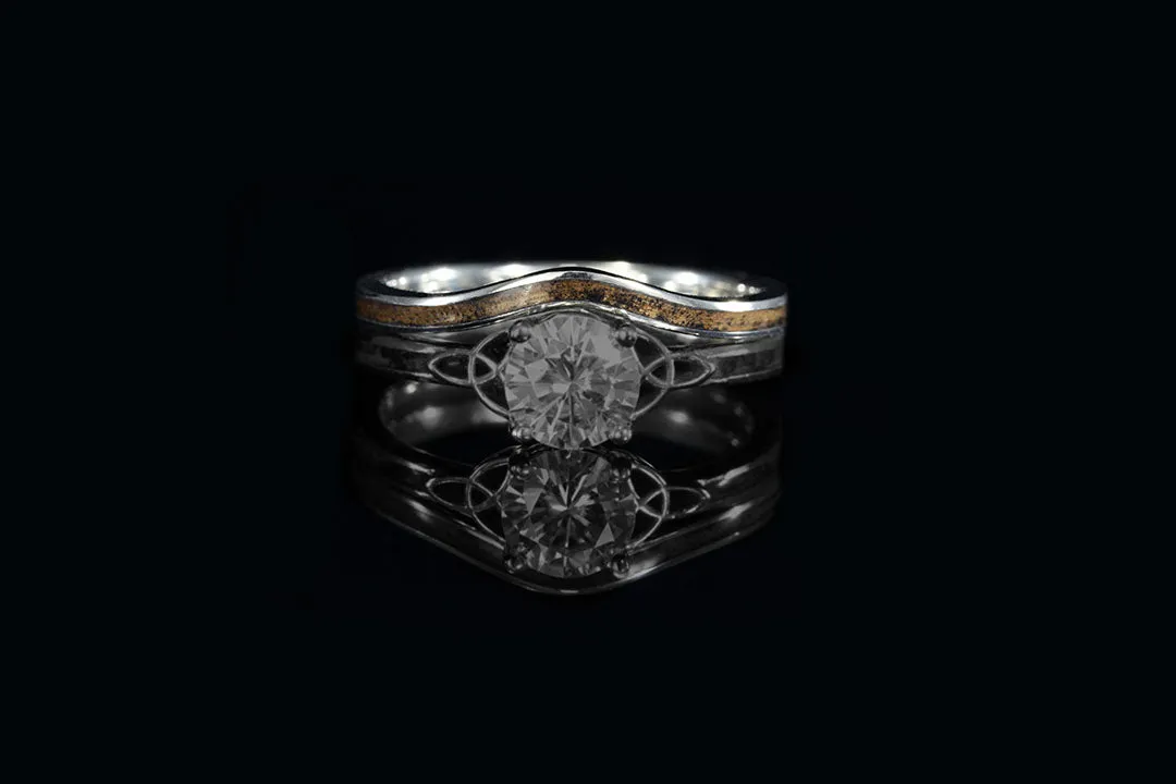 FORMED 14K WHITE GOLD WHISKEY BARREL WOOD RING