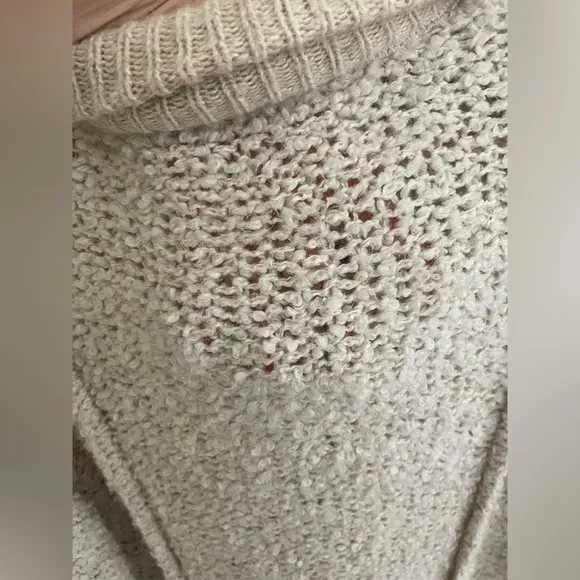 Free People Oversized Fuzzy Zip Front Sweater Cardigan ivory wool blend size XS