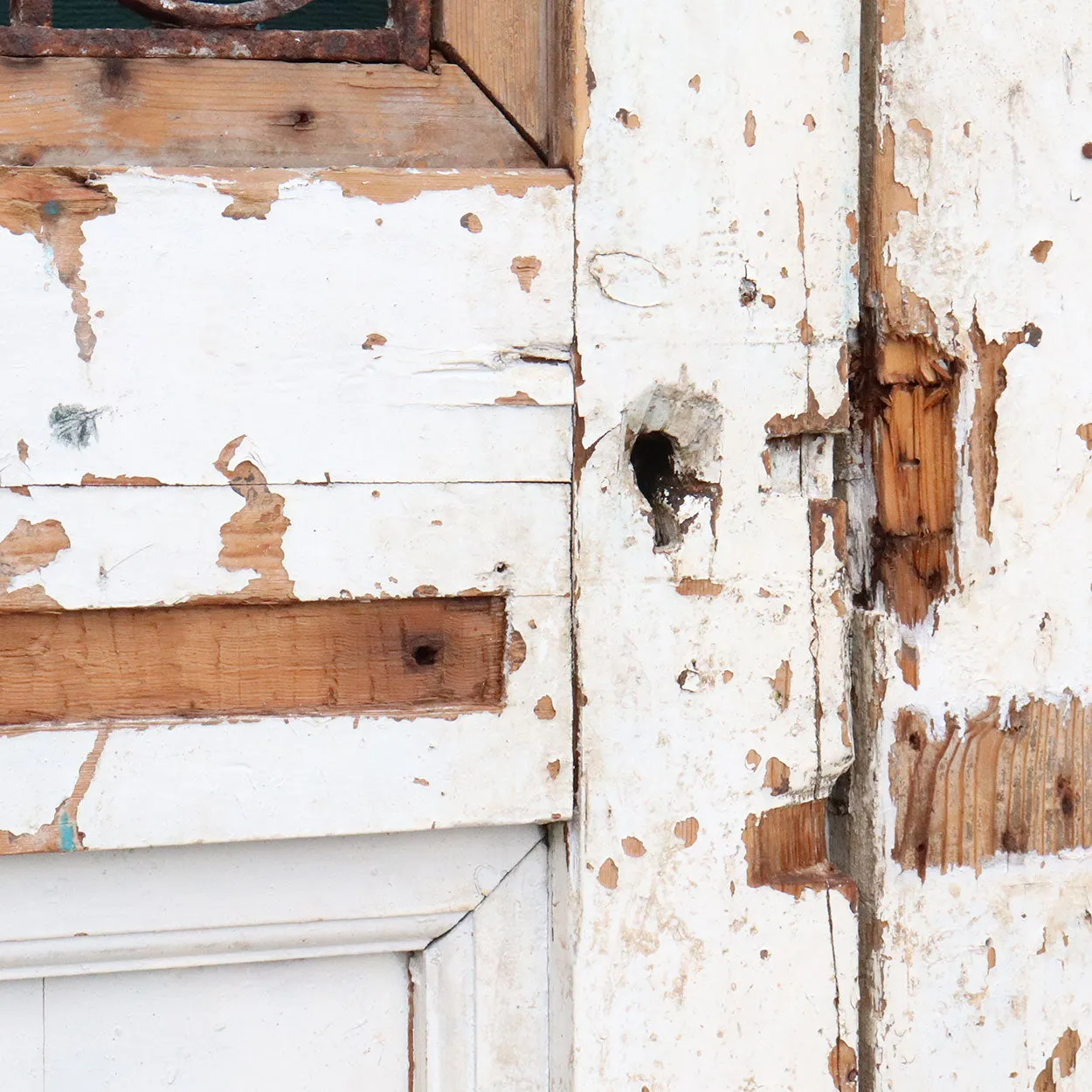 French Colonial Painted Pine and Wrought Iron Double Door