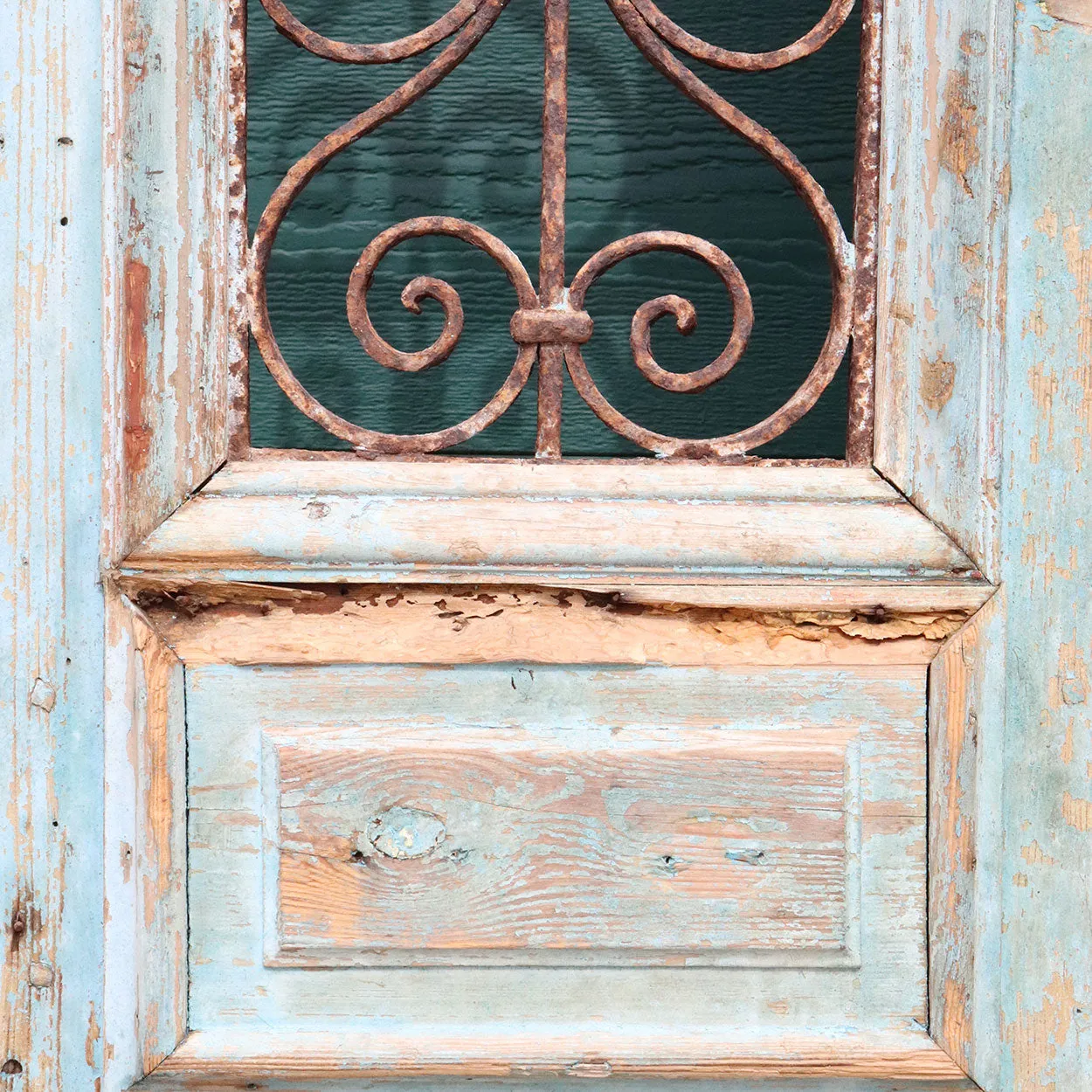 French Colonial Painted Pine and Wrought Iron Double Door
