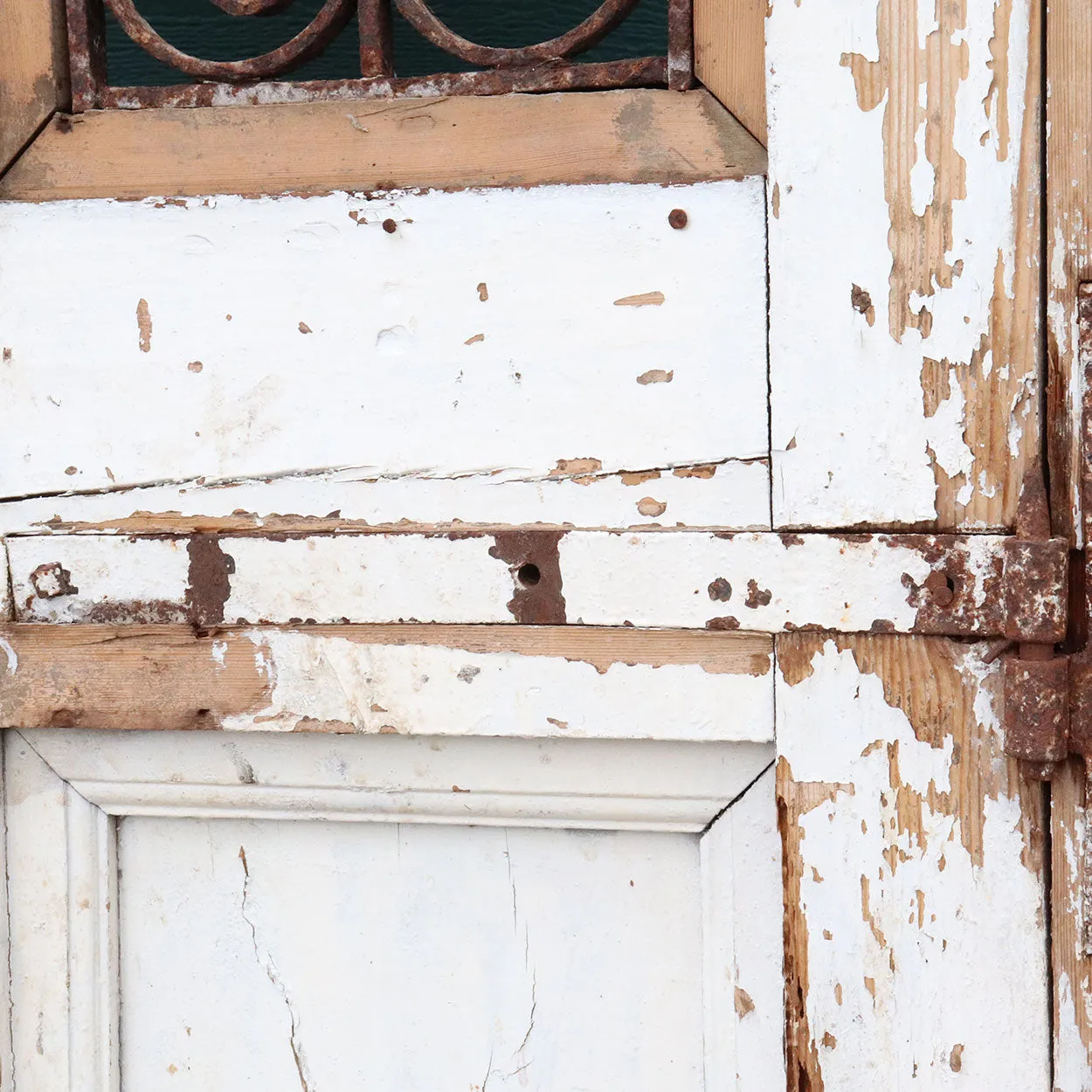 French Colonial Painted Pine and Wrought Iron Double Door