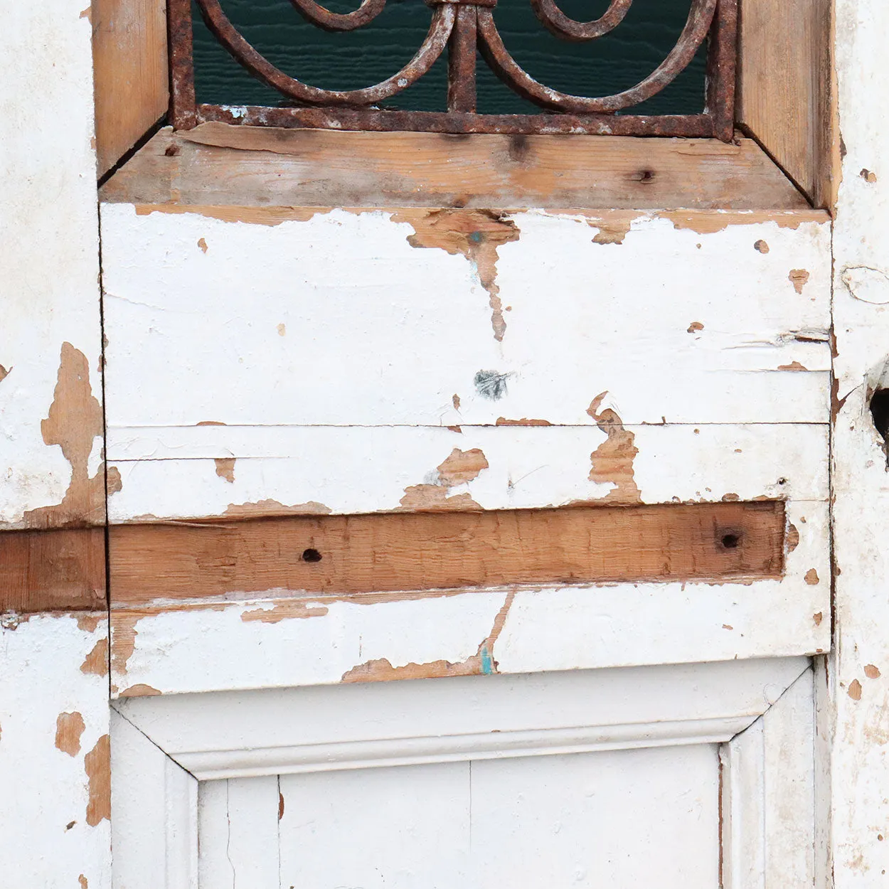 French Colonial Painted Pine and Wrought Iron Double Door