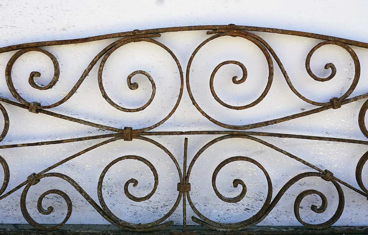 French Colonial Wrought Iron Arched Architectural Transom Grille