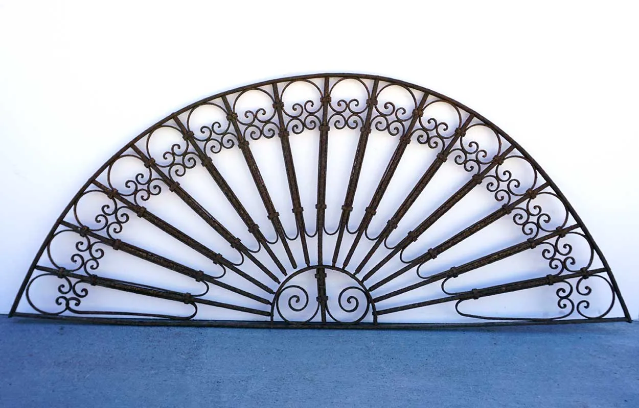 French Colonial Wrought Iron Arched Architectural Transom